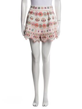 Zimmerman Embroidered White and Pink Women's Scalloped Shorts